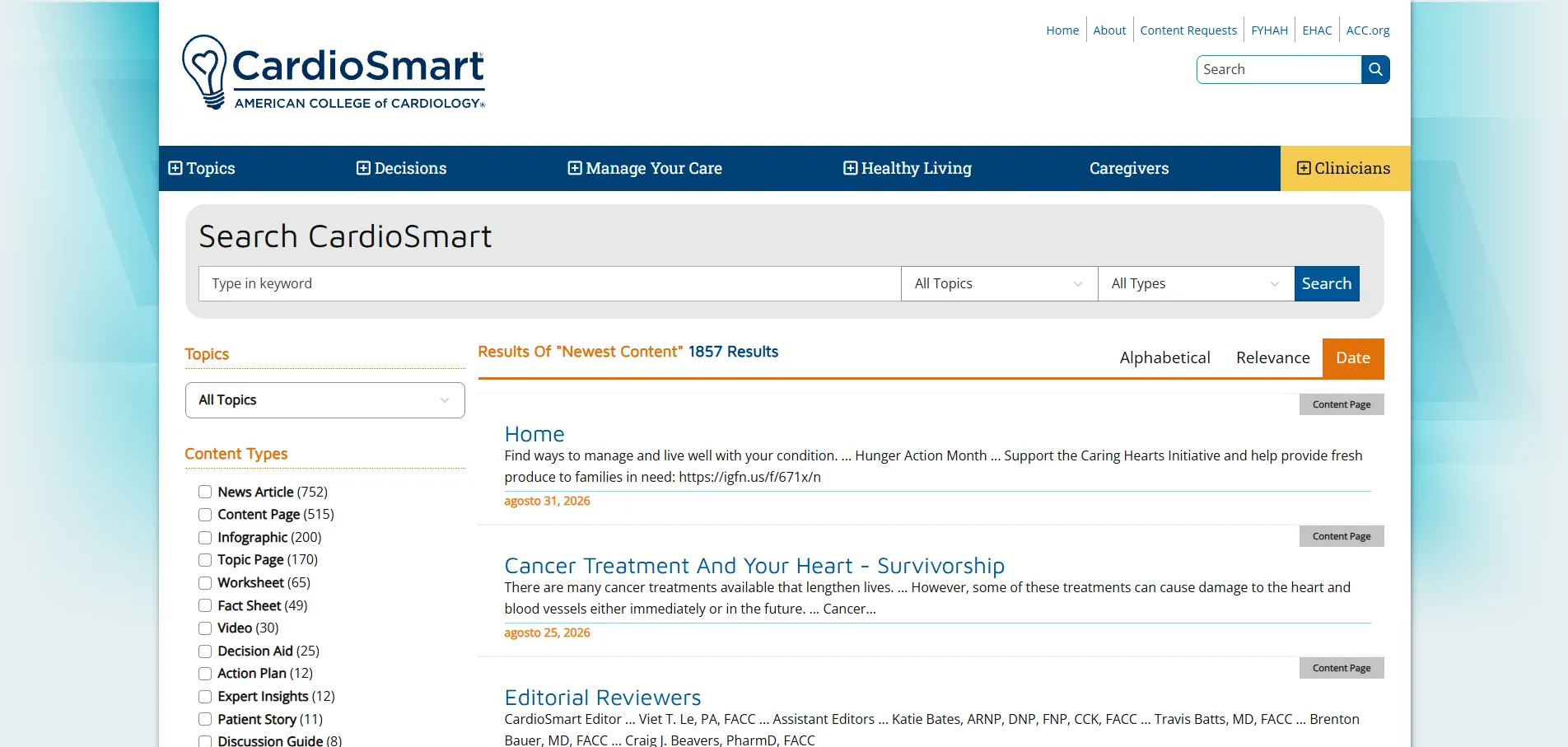 CardioSmart search results page