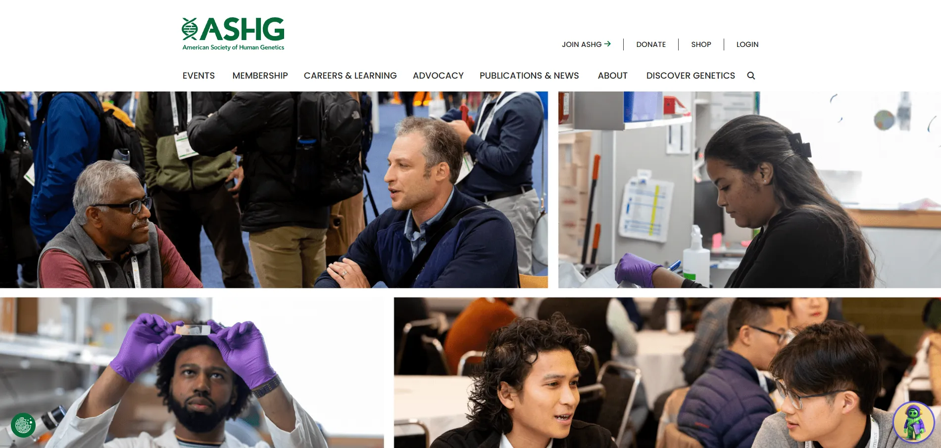 American Society of Human Genetics website homepage shown on desktop