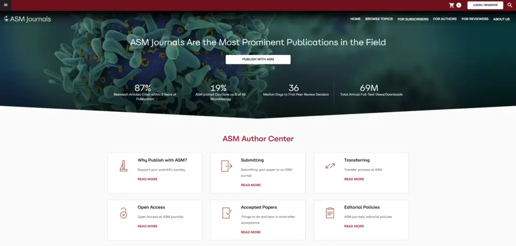 ASM Journals homepage and author center