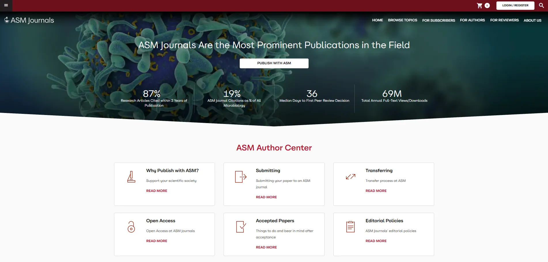 ASM Journals homepage and author center