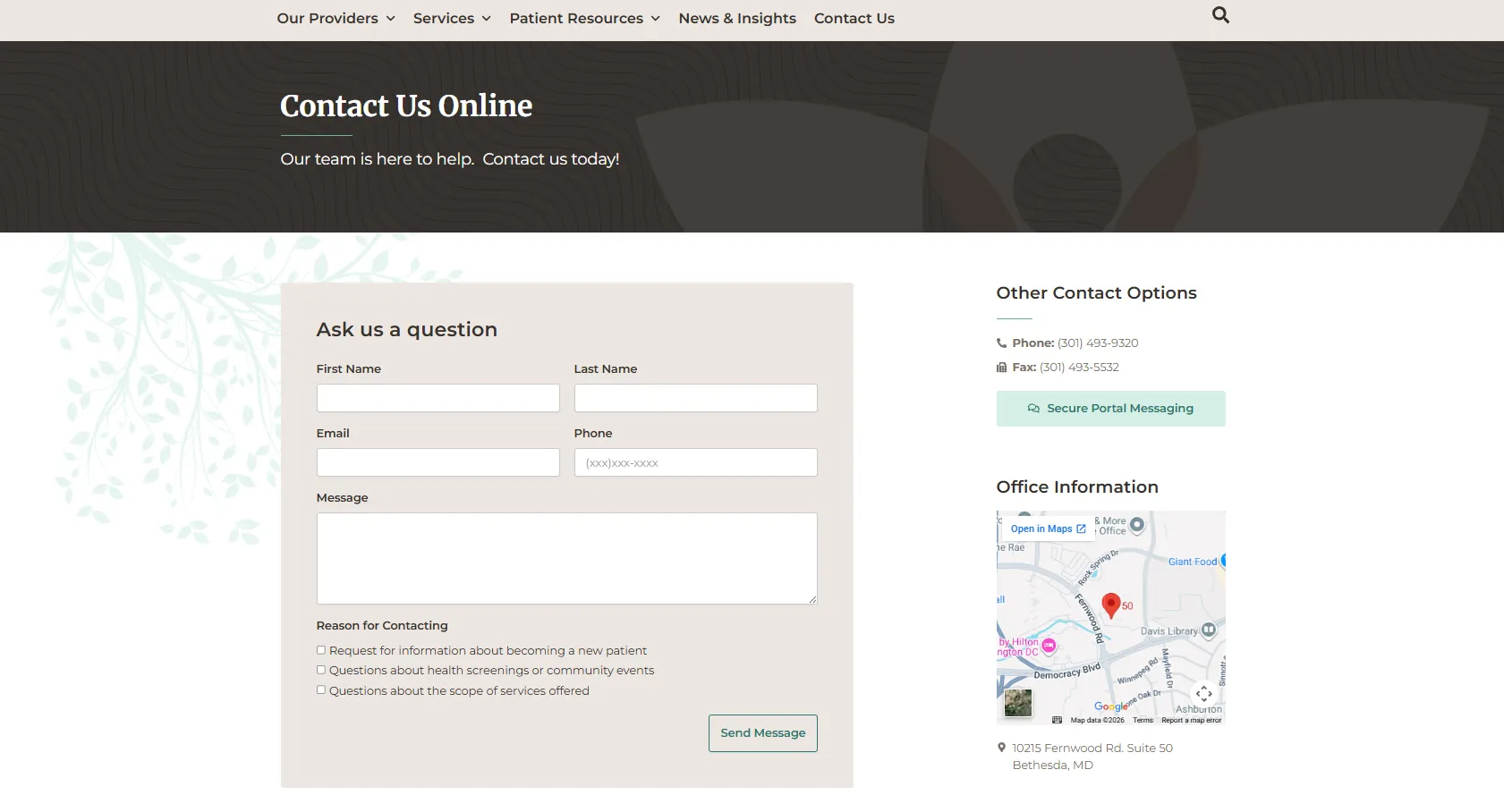 Bethesda Medical Associates contact page
