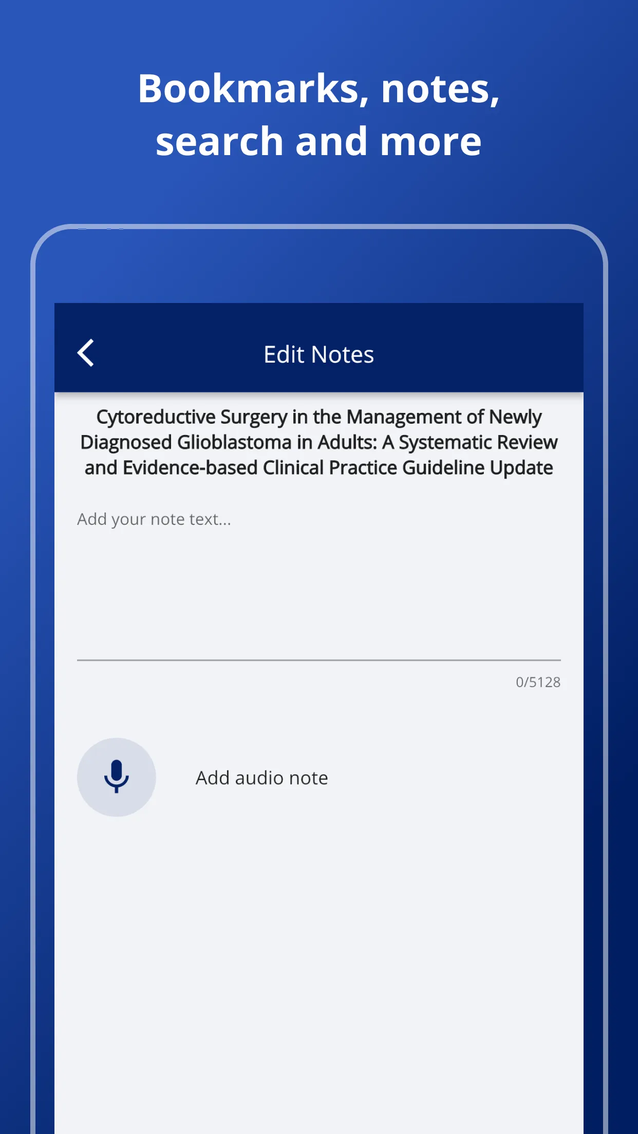 CNS+ mobile app notes and bookmarking feature