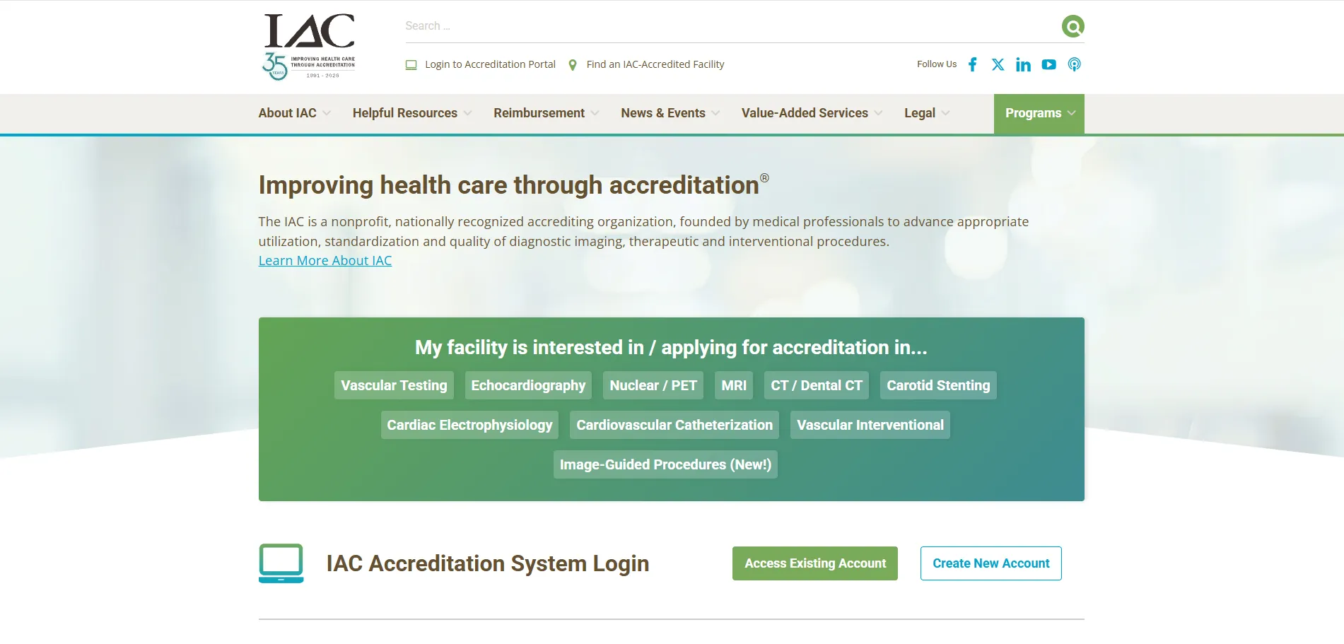 Intersocietal Accreditation Commission website homepage shown on desktop