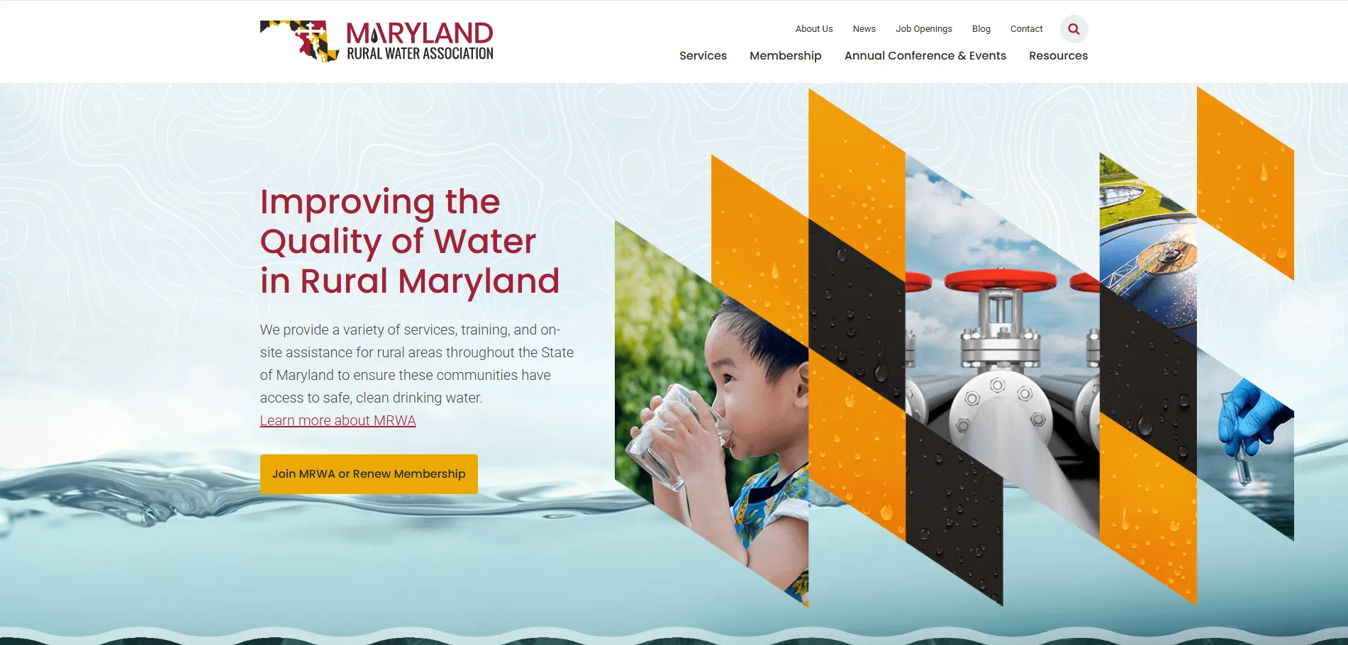 Maryland Rural Water Association website homepage shown on desktop