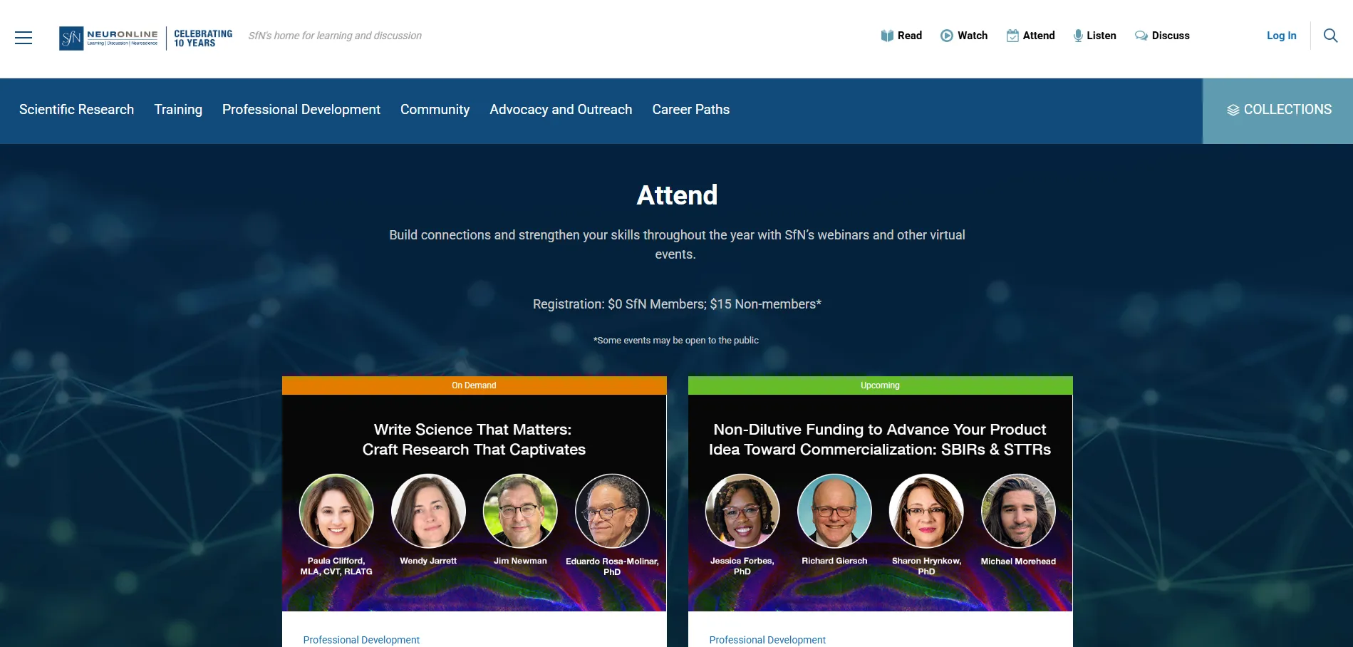 Neuronline Attend page shown on desktop