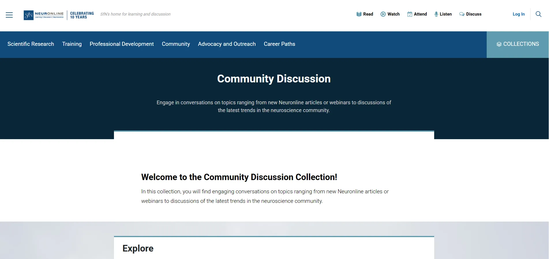 Neuronline Community Discussion page shown on desktop