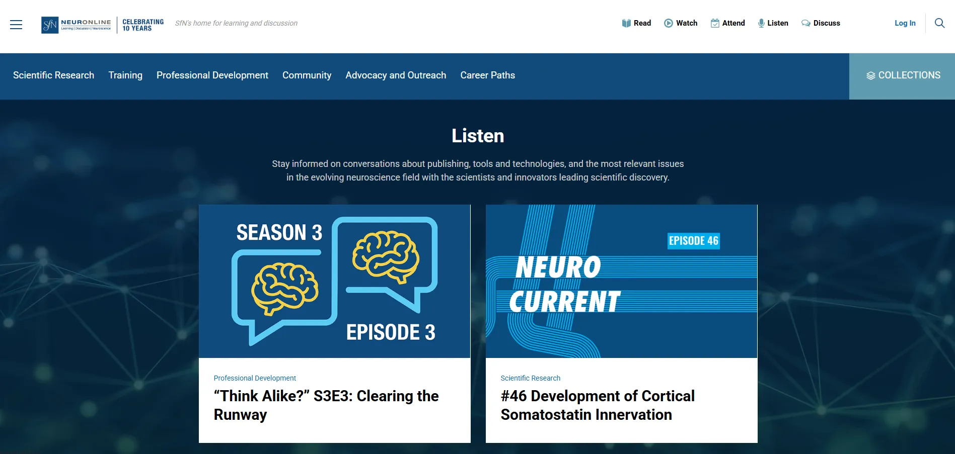 Neuronline Listen page shown on desktop