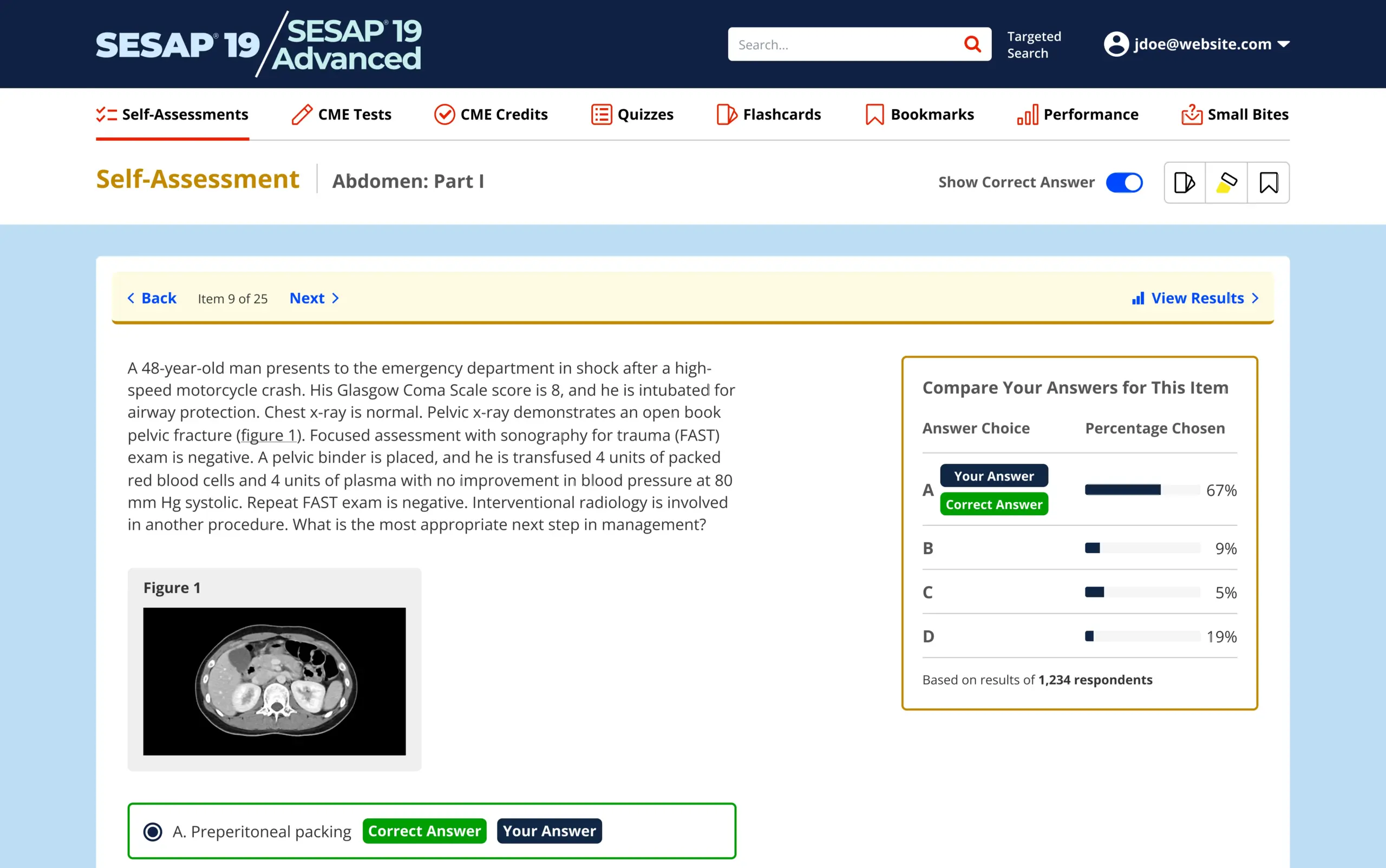 SESAP 19 desktop self-assessment results and answer comparison