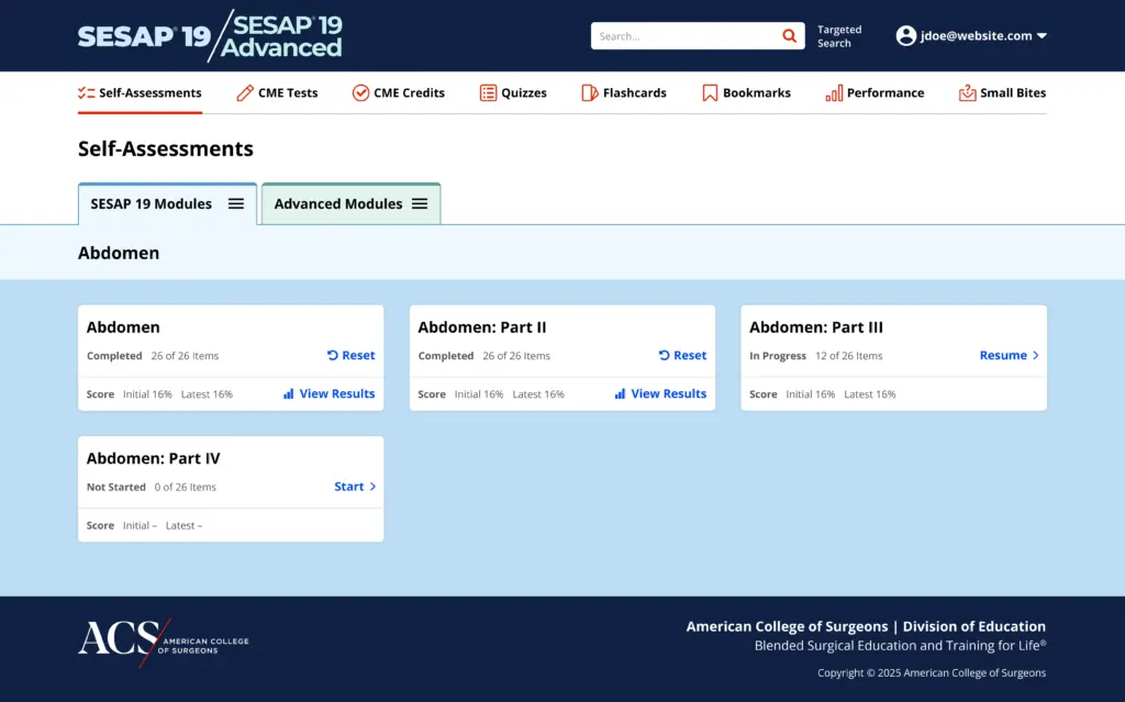 SESAP 19 self-assessment platform interface