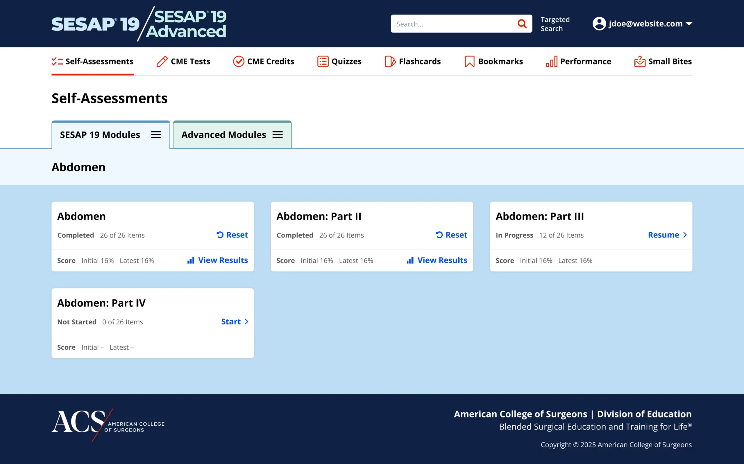 SESAP 19 self-assessment platform interface