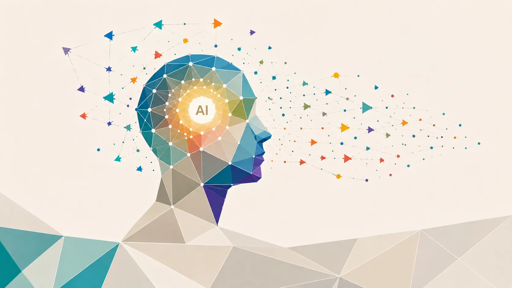 Geometric medical ecosystem illustrating AI influencing clinical practice, education, and member knowledge.