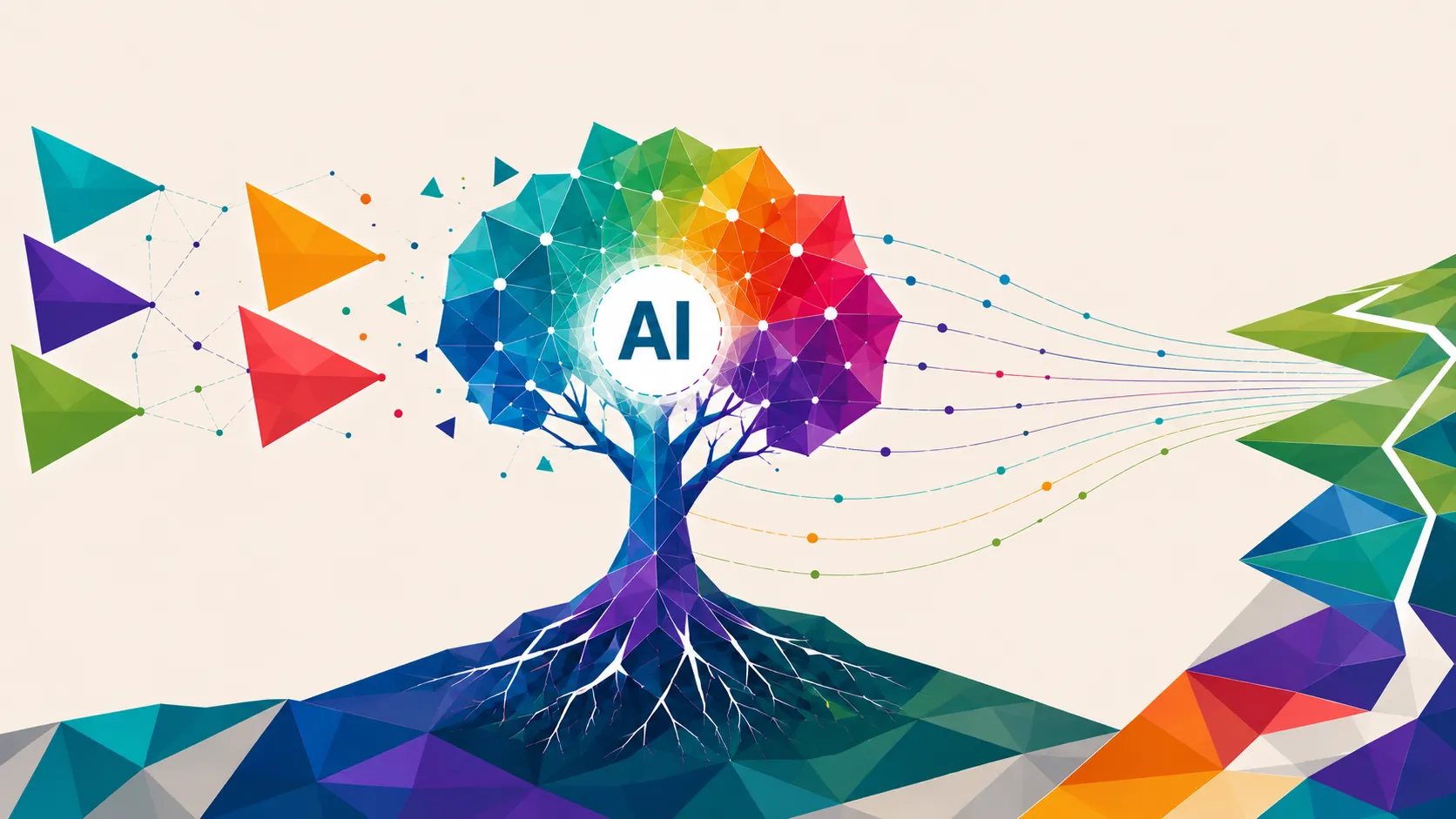 Geometric medical knowledge network showing AI connecting trusted specialty-society content and learning resources.